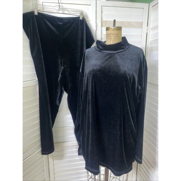 Gilligan O'Malley Black Velour Pajama Set Track Leisure Suit Tunic Pants XXXL - Picture 1 of 10
